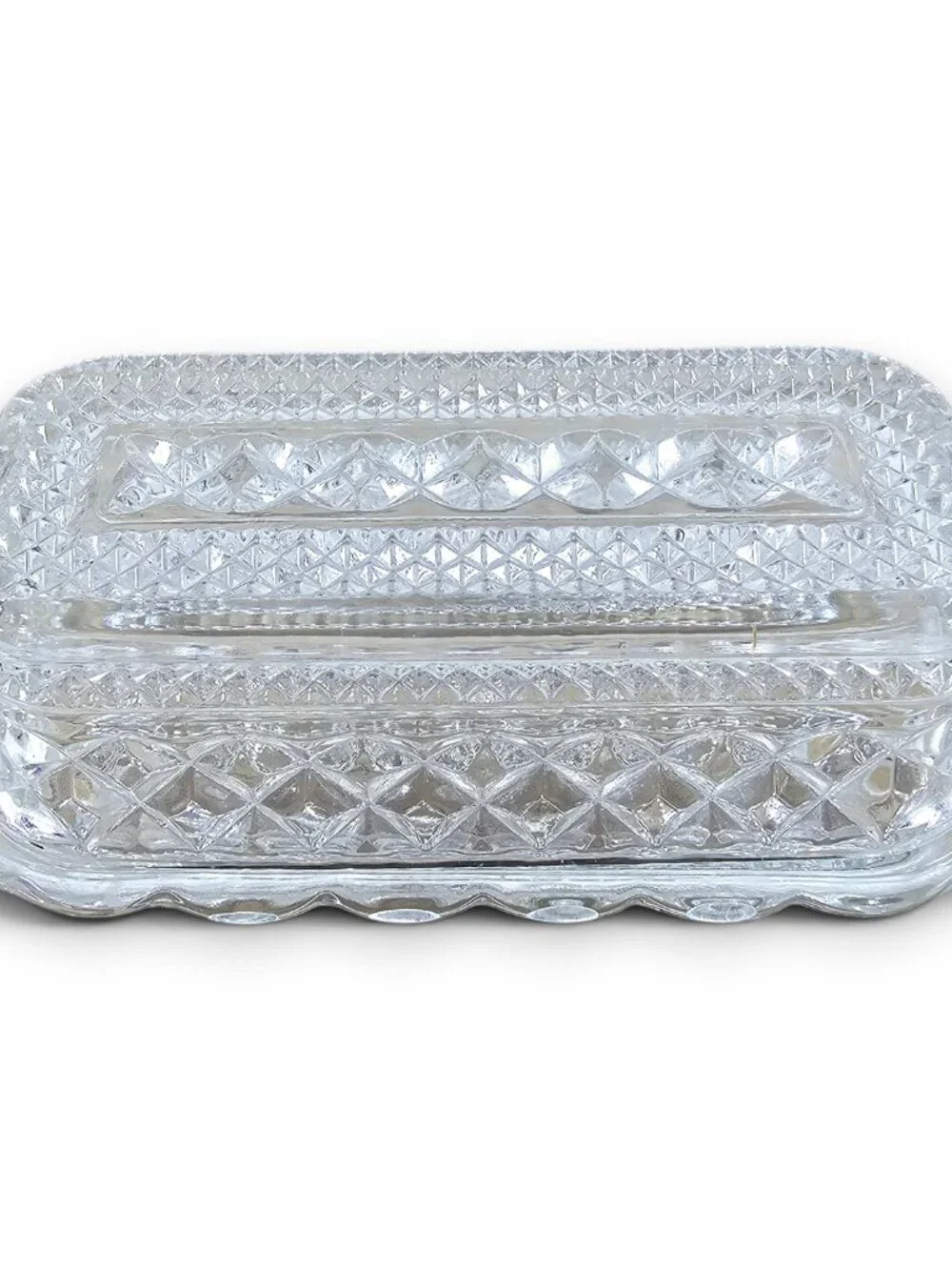 Anchor Hocking Wexford Butter Dish Clear Pressed Glass Diamond Pattern